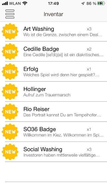 Bilschirmfoto der erhaltenen Badges.